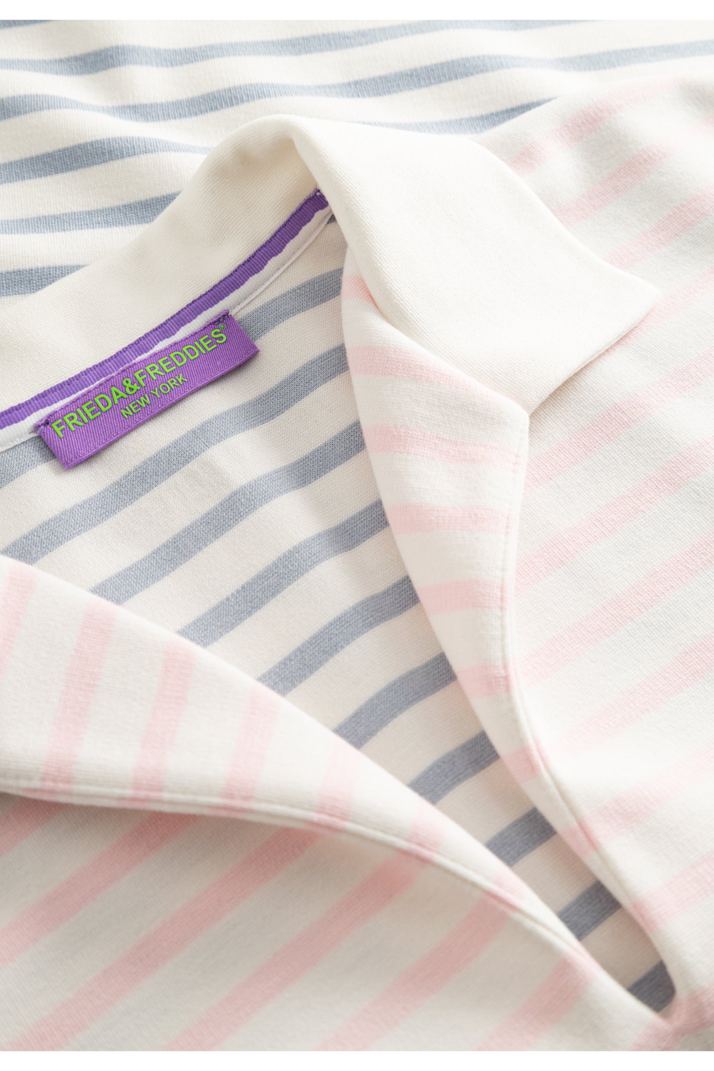 Close-up view of Frieda & Freddies 261212 Stripe Collar Top Pink by frieda & freddies shop frieda & freddies at Dotique collar detail
