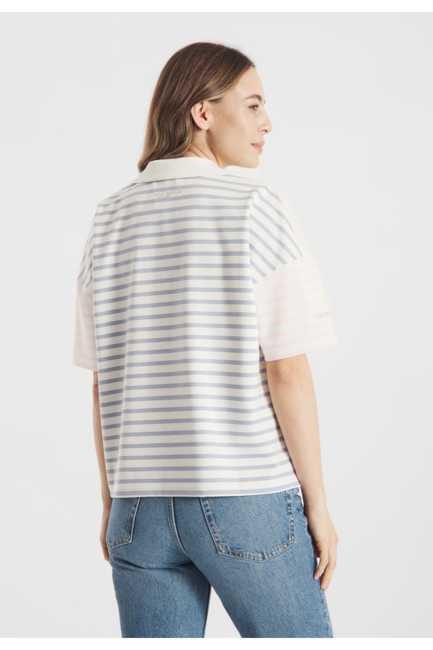 Back view of Frieda & Freddies 261212 Stripe Collar Top Pink by frieda & freddies shop frieda & freddies at Dotique