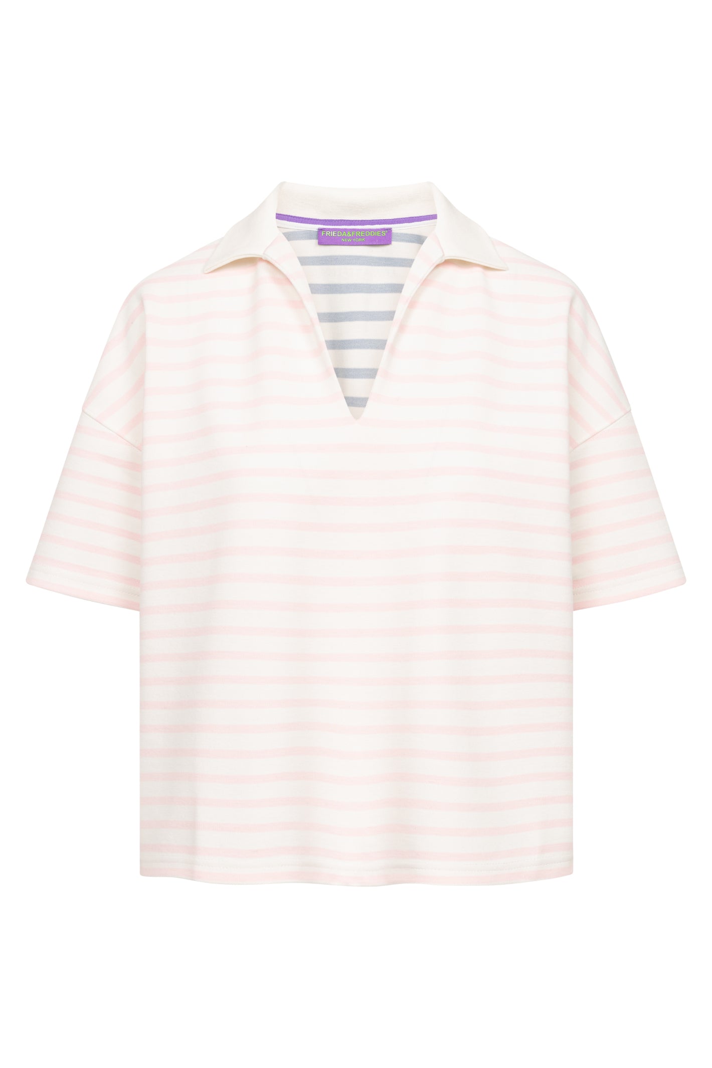 Frieda & Freddies 261212 Stripe Collar Top Pink by frieda & freddies shop frieda & freddies at Dotique flat lay front view