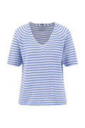 Fynch Hatton 2613 7206 Cornflower Blue Pullover 1/2 V-Neck Stripe Linen with soft blue and white stripes by Fynch Hatton. Shop Fynch Hatton at Dotique.