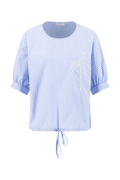 Fynch Hatton 26041458 Cornflower Blue Blouse Ruffel Bind Stripe with soft blue and white stripes, tie detail, by Fynch Hatton. Shop Fynch Hatton at Dotique.
