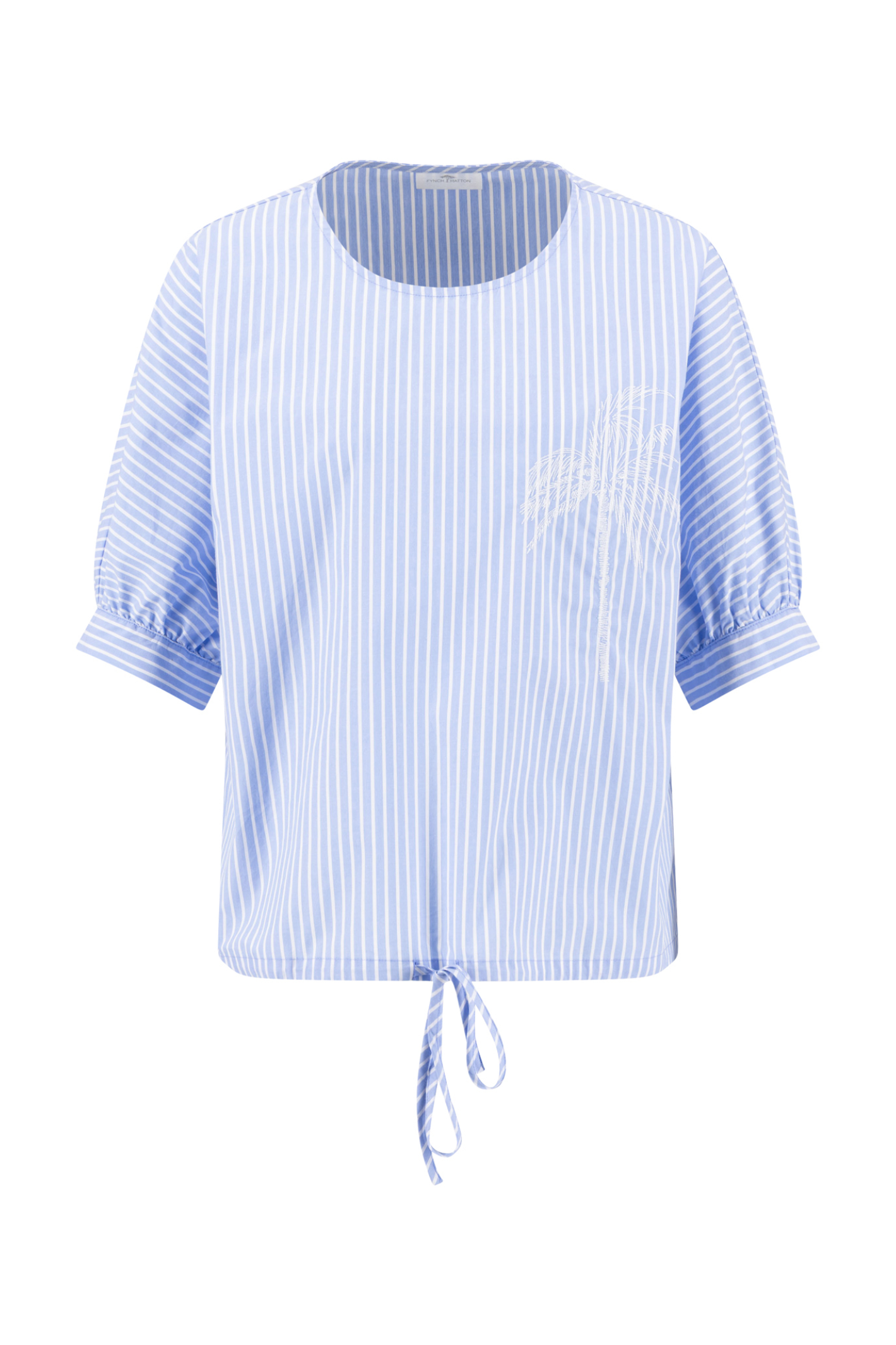 Fynch Hatton 26041458 Cornflower Blue Blouse Ruffel Bind Stripe with soft blue and white stripes, tie detail, by Fynch Hatton. Shop Fynch Hatton at Dotique.