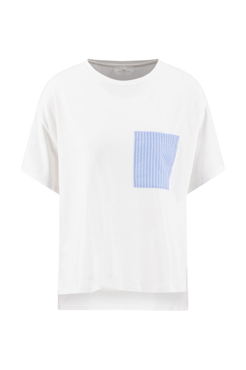 Fynch Hatton 26036328 White T-Shirt Pocket Stripe featuring a white soft cotton fabric with light blue striped pocket by Fynch Hatton. Shop Fynch Hatton at Dotique.