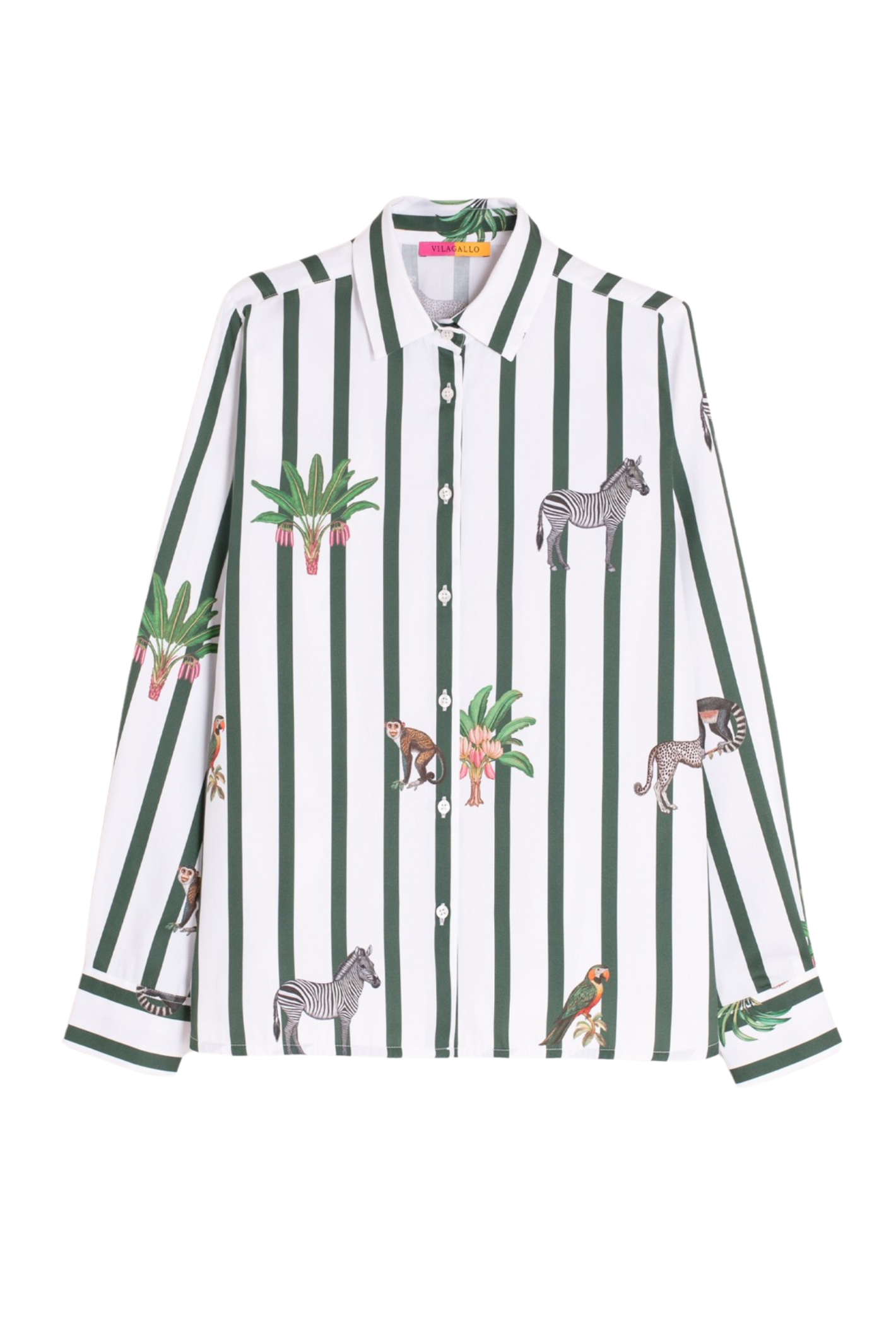 Vilagallo 33315 Green Striped Jungle Animals Shirt by Vilagallo with jungle print, shop Vilagallo at Dotique.
