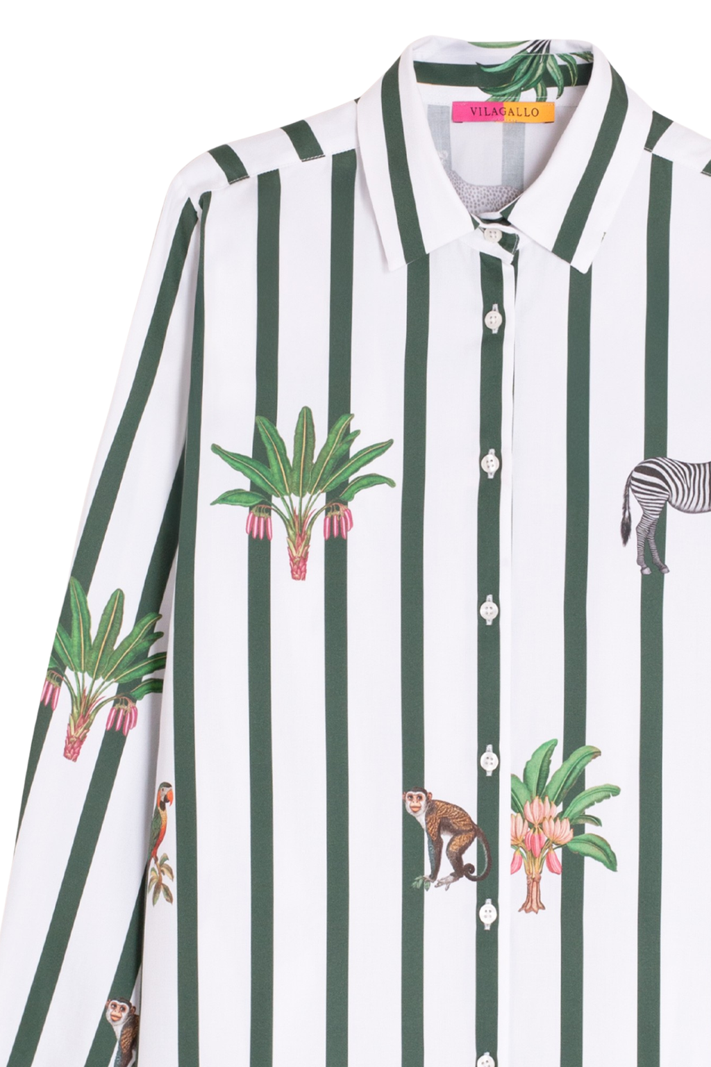 Vilagallo 33315 Green Striped Jungle Animals Shirt by vilagallo shop vilagallo at Dotique front close-up view