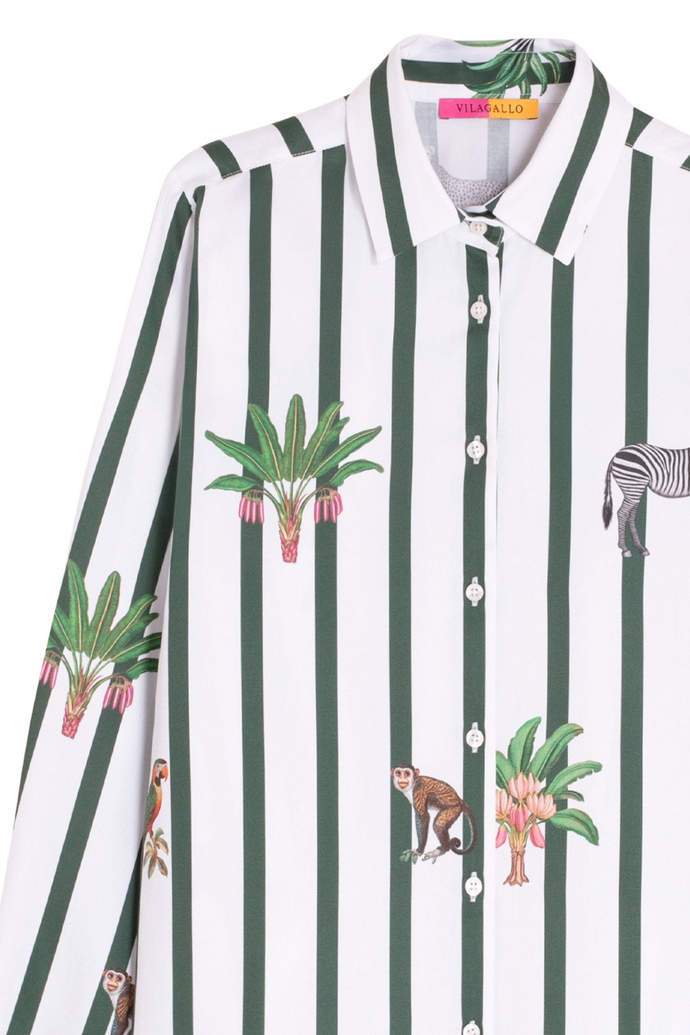 Vilagallo 33315 Green Striped Jungle Animals Shirt by Vilagallo with animal and plant prints, shop Vilagallo at Dotique