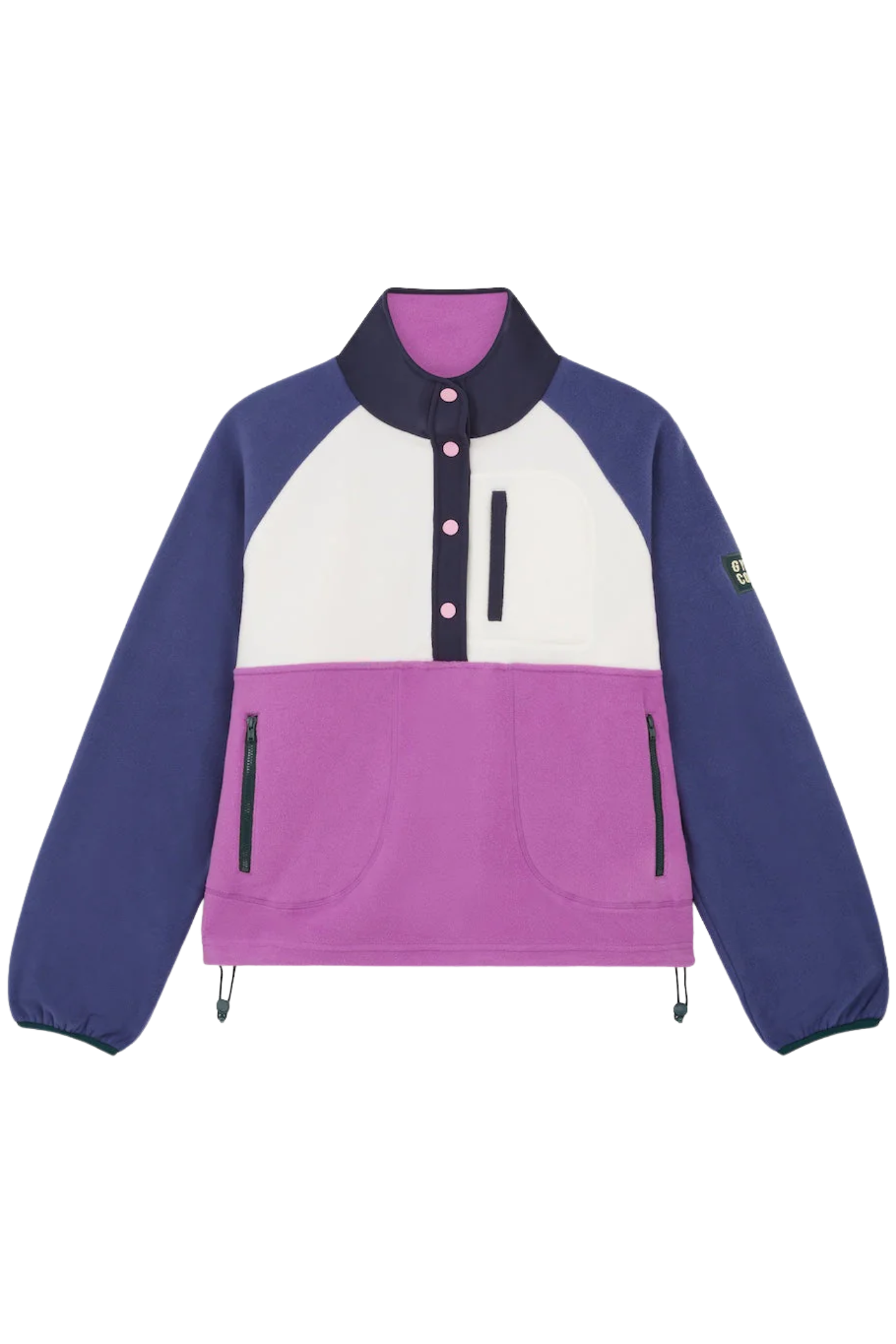 Gym + Coffee snap polar fleece in crisp pink from Dotique