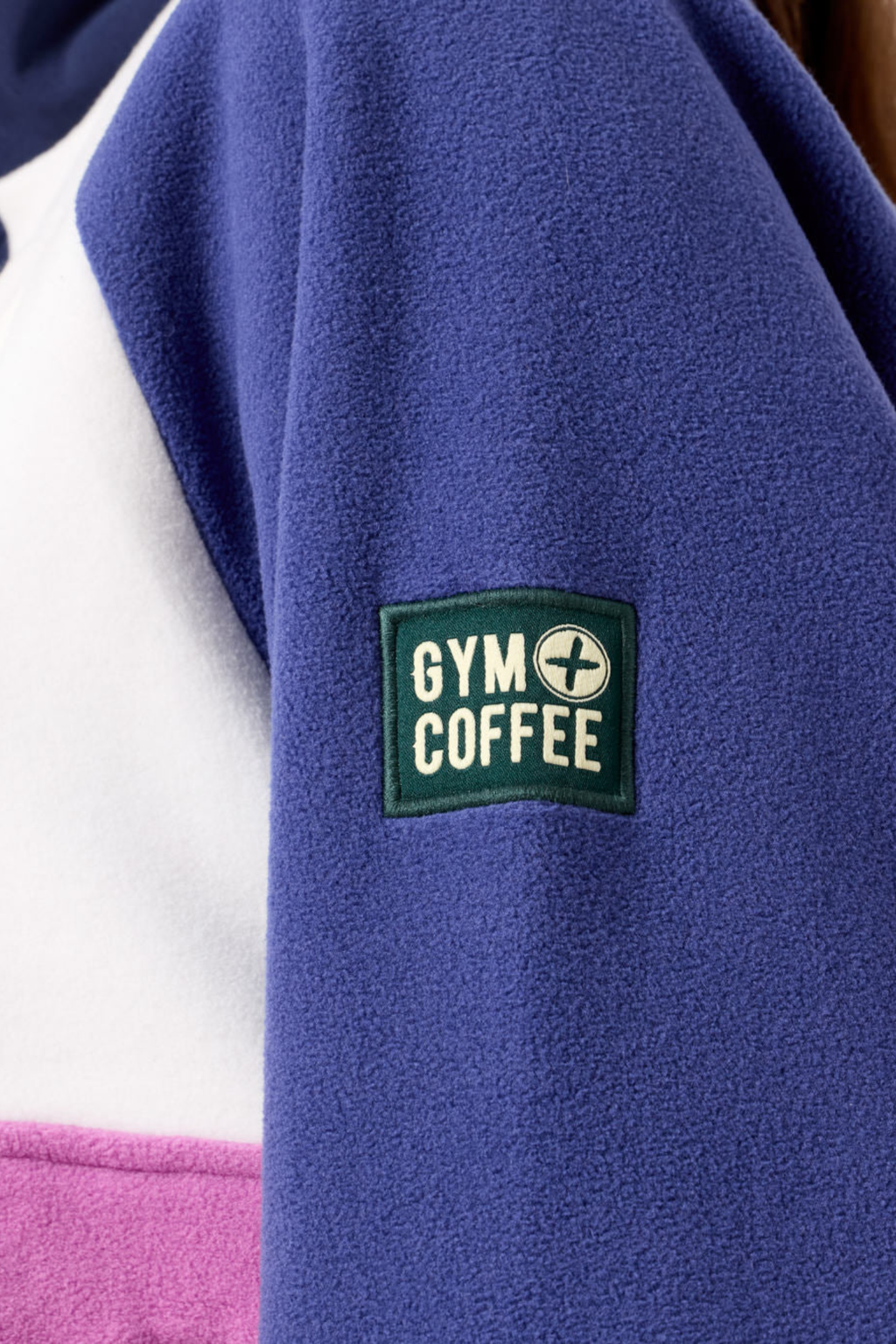 Gym + Coffee snap polar fleece in crisp pink from Dotique