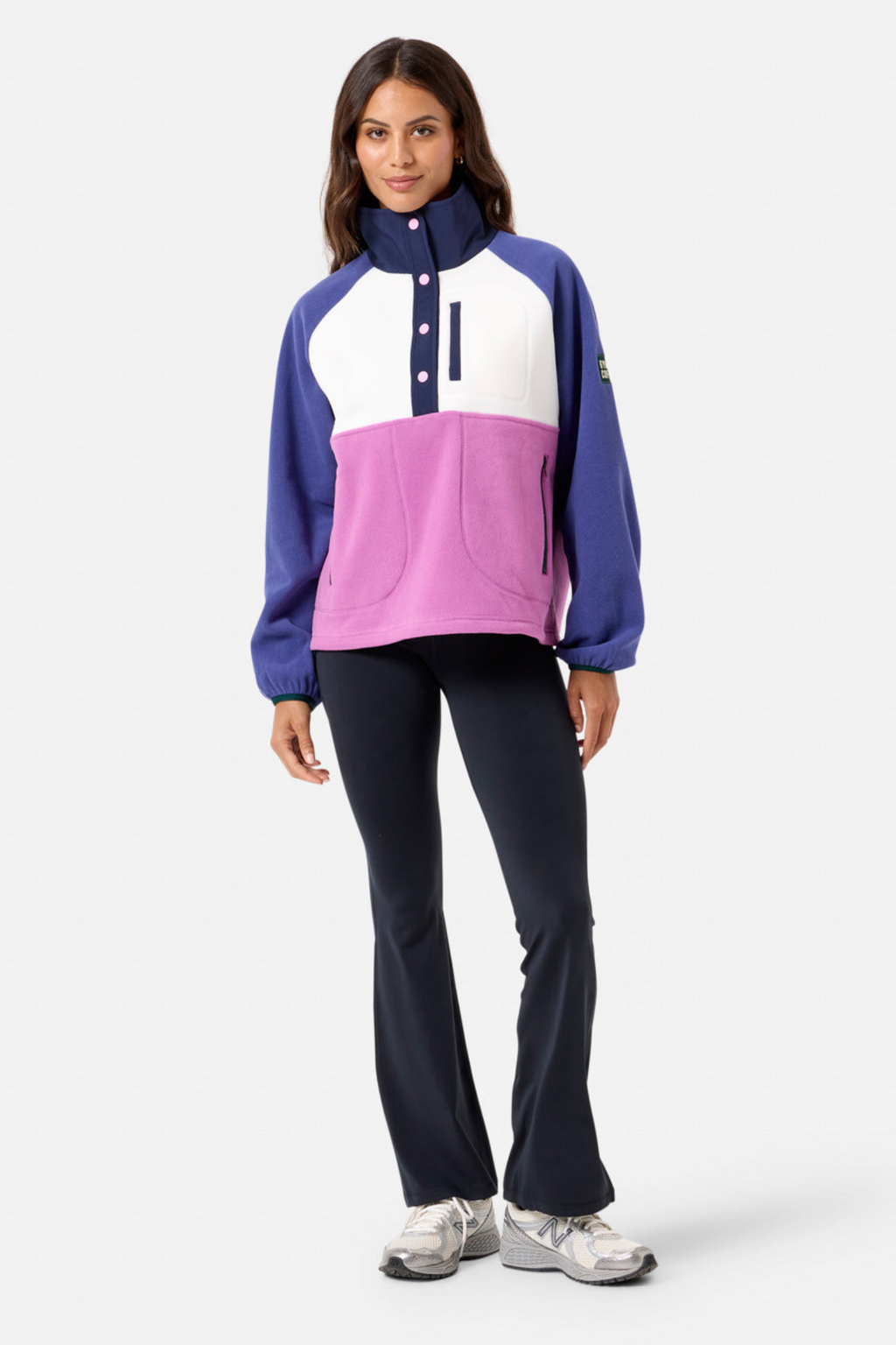 Gym + Coffee snap polar fleece in crisp pink from Dotique