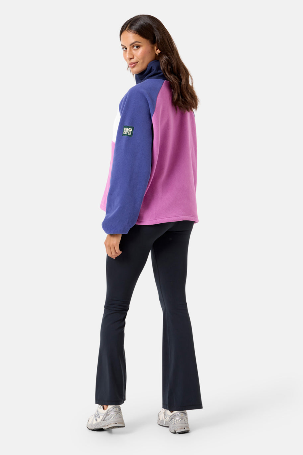 Gym + Coffee snap polar fleece in crisp pink from Dotique