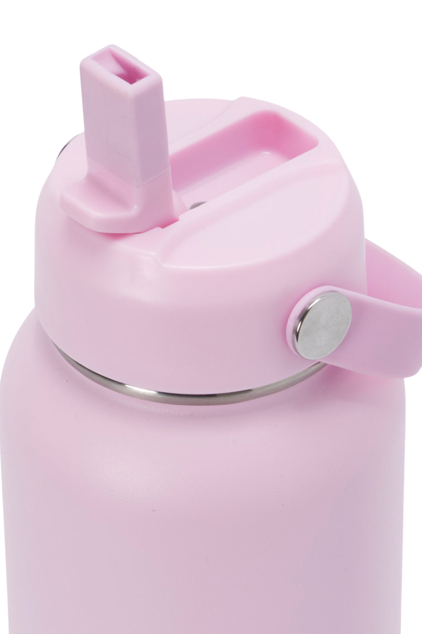 Gym+Coffee 1L Hydrate Bottle in Cotton Candy close-up of lid with built-in straw by Gym+Coffee Shop at Dotique
