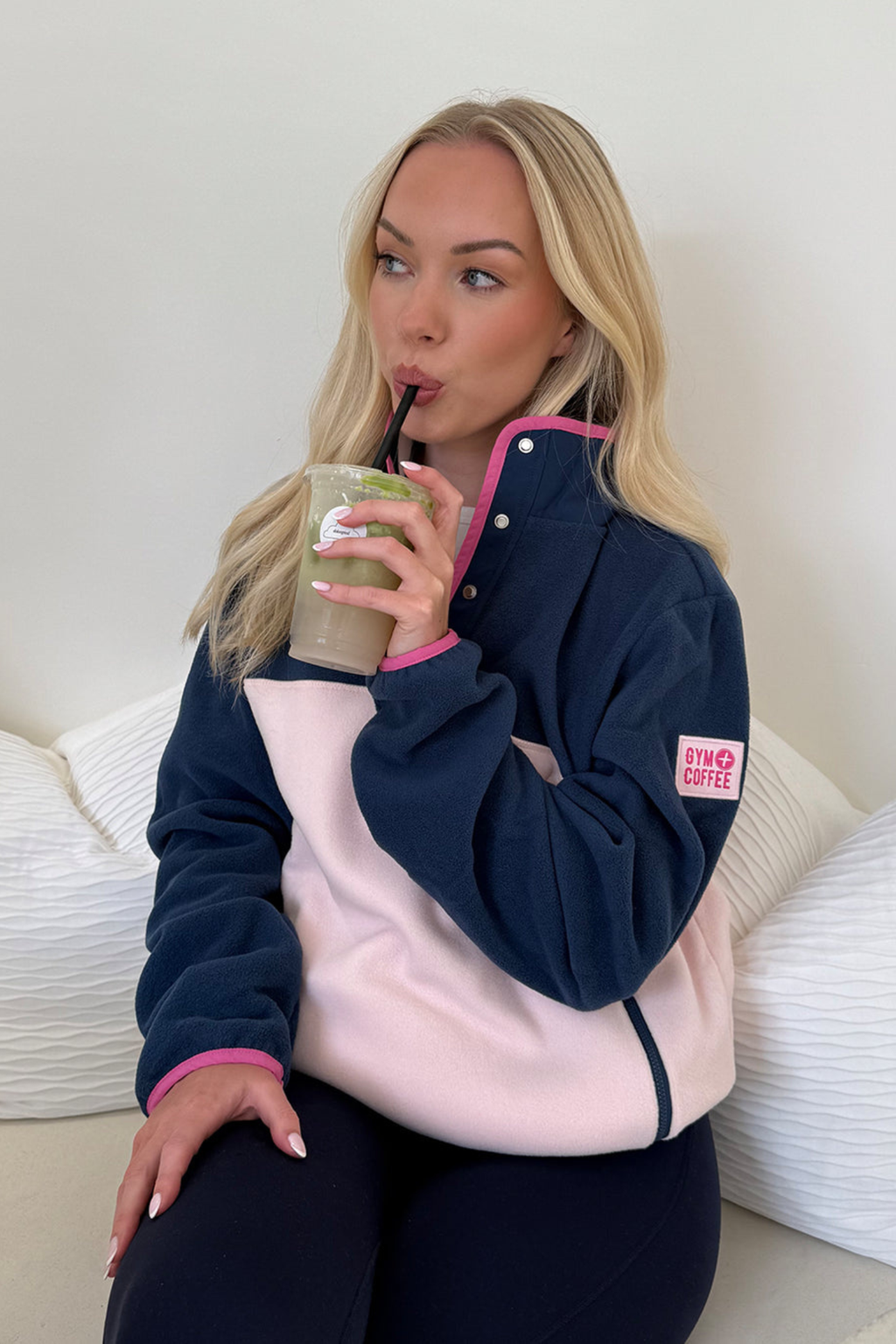 Gym+Coffee powder pink half snap polar fleece women’s jacket