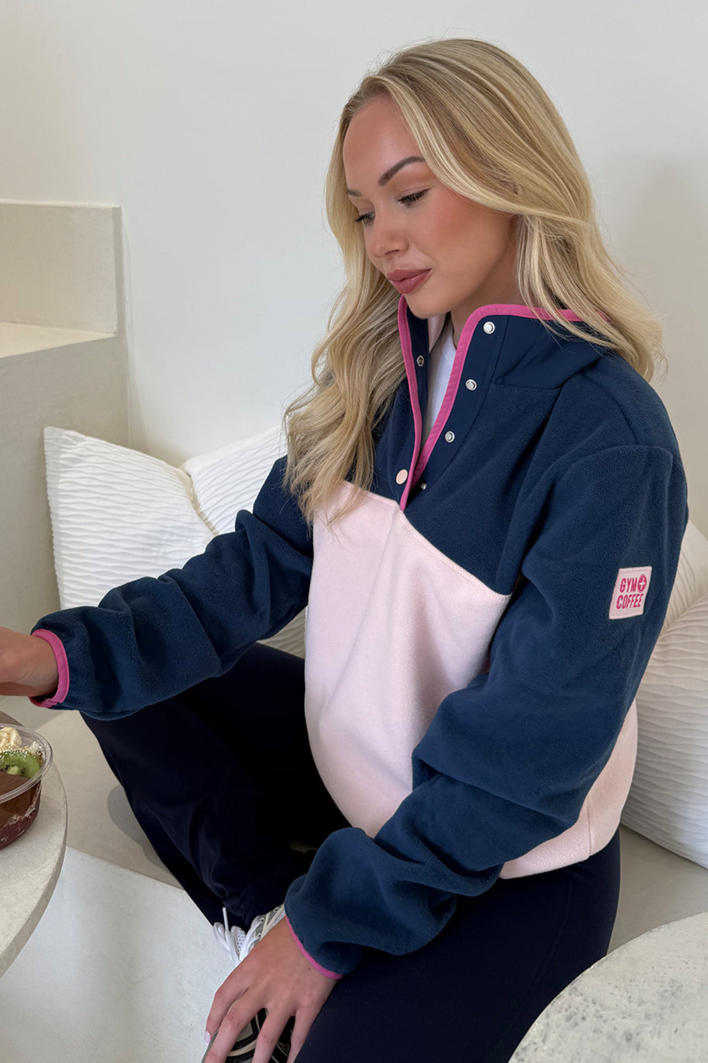 Gym+Coffee powder pink half snap polar fleece women’s jacket