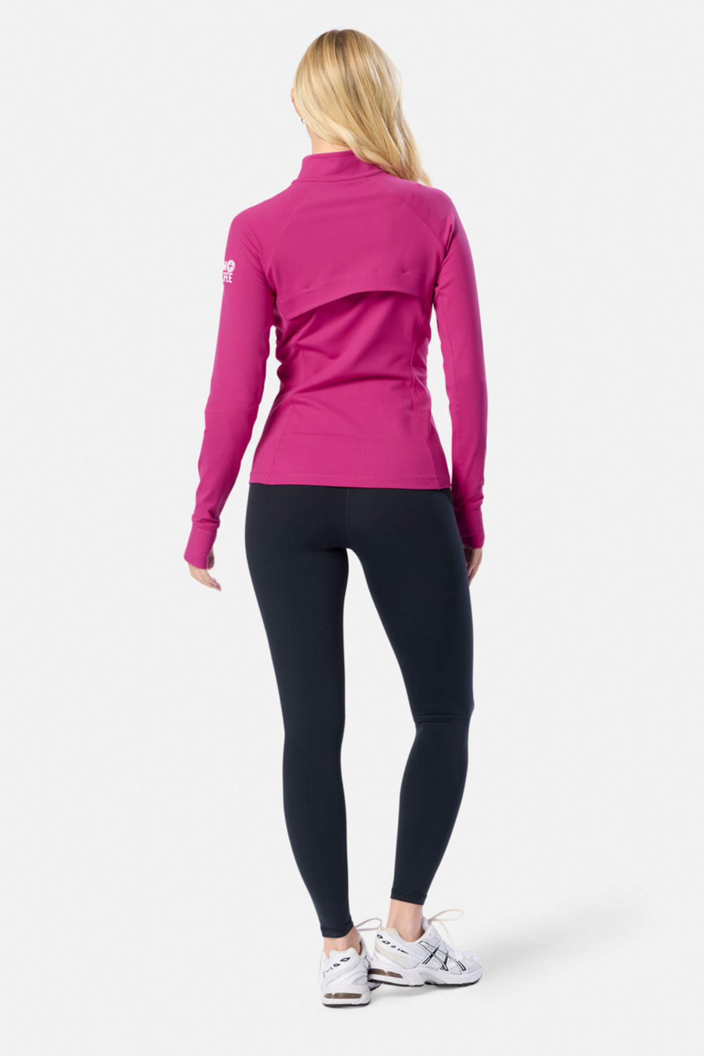 Gym+Coffee Relentless Full Zip Jacket in sunrise pink with four-way stretch and zipped pockets. A breathable, slim-fit layer for everyday wear. Shop at Dotique.