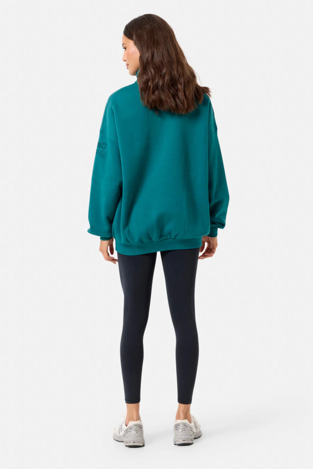 Gym+Coffee turquoise snap-collar Sierra sweatshirt with oversized fit and ribbed detail at Dotique.