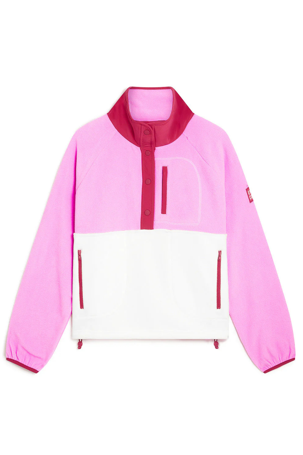 Gym+Coffee Snap Polar Fleece Neon Pink fleece with snap buttons and zip pockets by Gym+Coffee Shop Gym+Coffee at Dotique