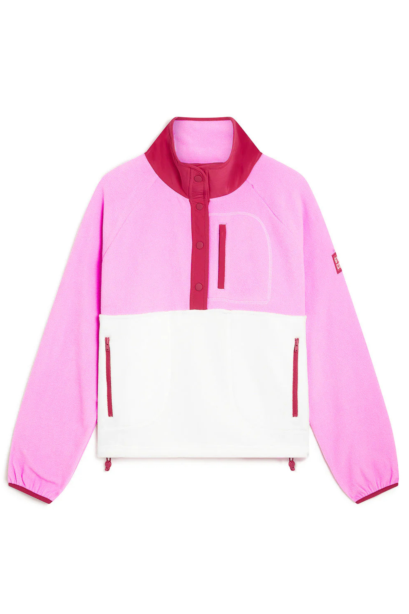 Gym+Coffee Snap Polar Fleece Neon Pink fleece with snap buttons and zip pockets by Gym+Coffee Shop Gym+Coffee at Dotique
