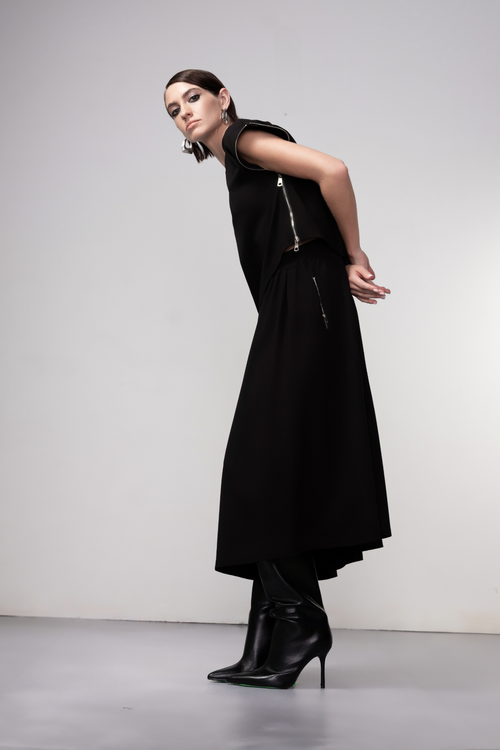 Haako black sleeveless top with side zip detail styled in a minimalist look at Dotique