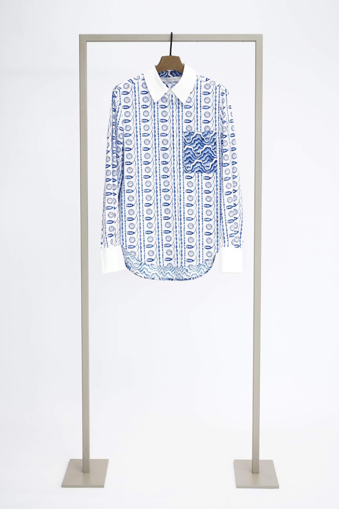 Herzen's Angelegenheit 6210 Silk Blouse Azure by Herzen's Angelegenheit available to shop at Dotique in blue pattern