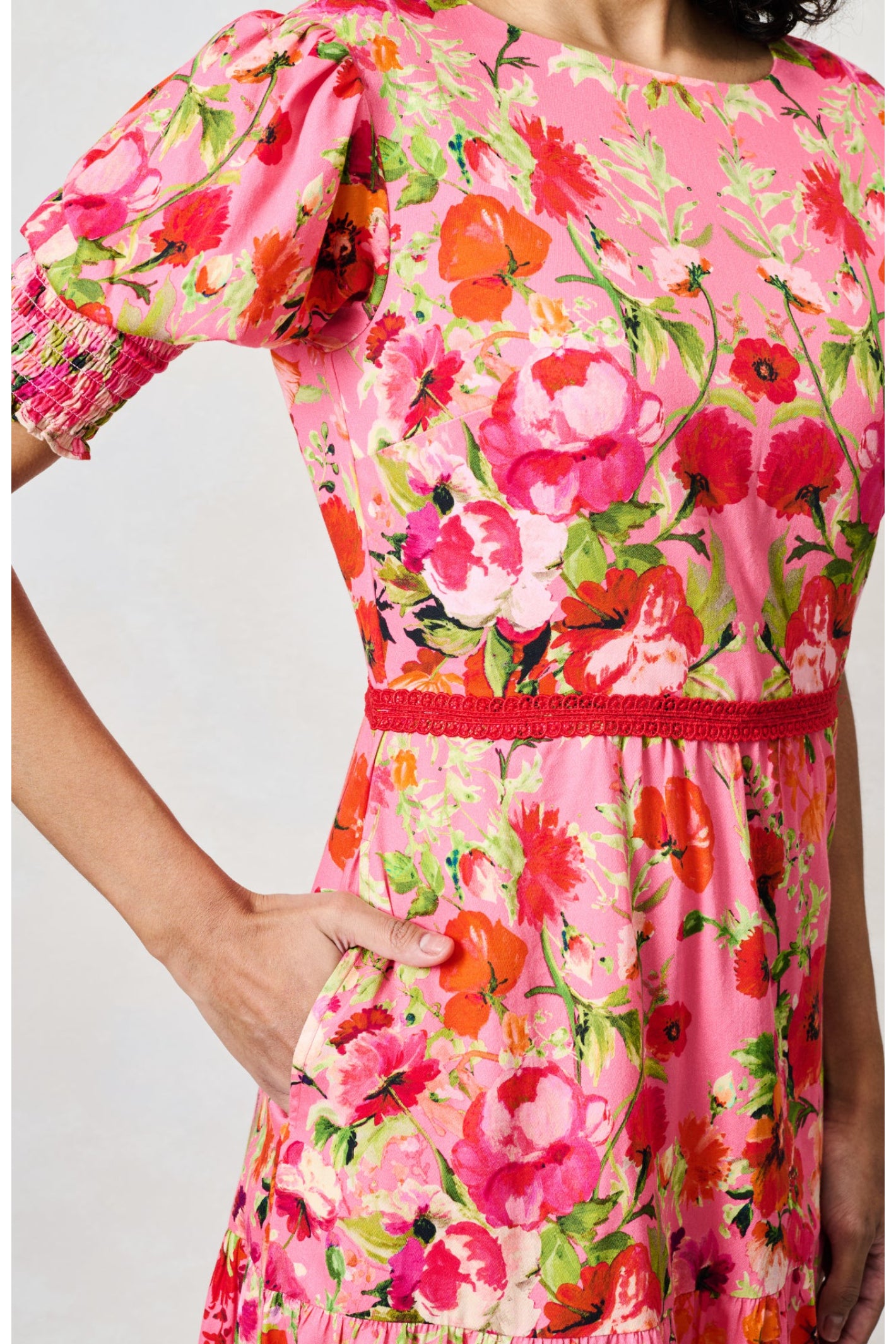 Hope & Ivy The Amara Puff Sleeve Bow Back Maxi Dress Pink & Red Floral by Hope and Ivy, shop the brand at Dotique.