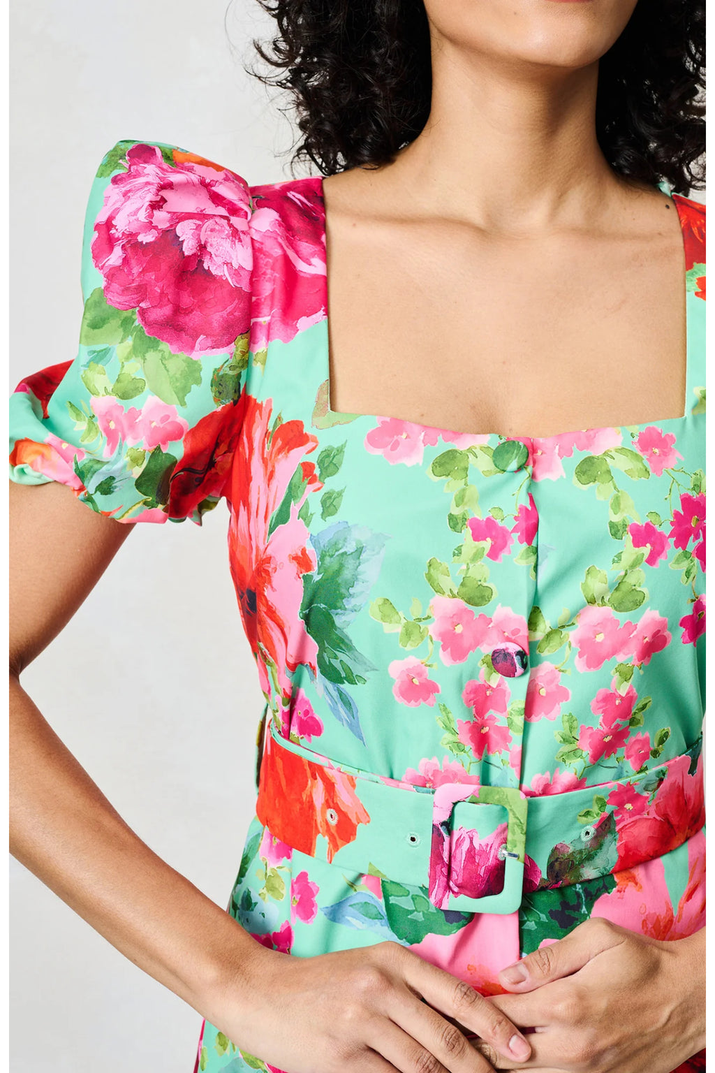 Hope & Ivy The Rowena Puff Sleeve Sweetheart Neckline Pencil Dress floral pattern by Hope and Ivy shop at Dotique