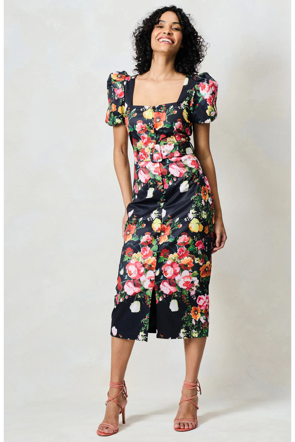 Hope & Ivy The Trisha Puff Sleeve Square Neck Midi Pencil Dress by Hope and Ivy, shop Hope and Ivy at Dotique.