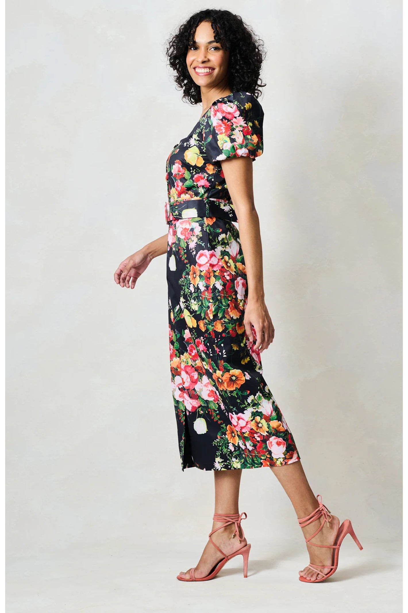 Hope & Ivy The Trisha Puff Sleeve Square Neck Midi Pencil Dress by Hope and Ivy modeled, shop Hope and Ivy at Dotique now
