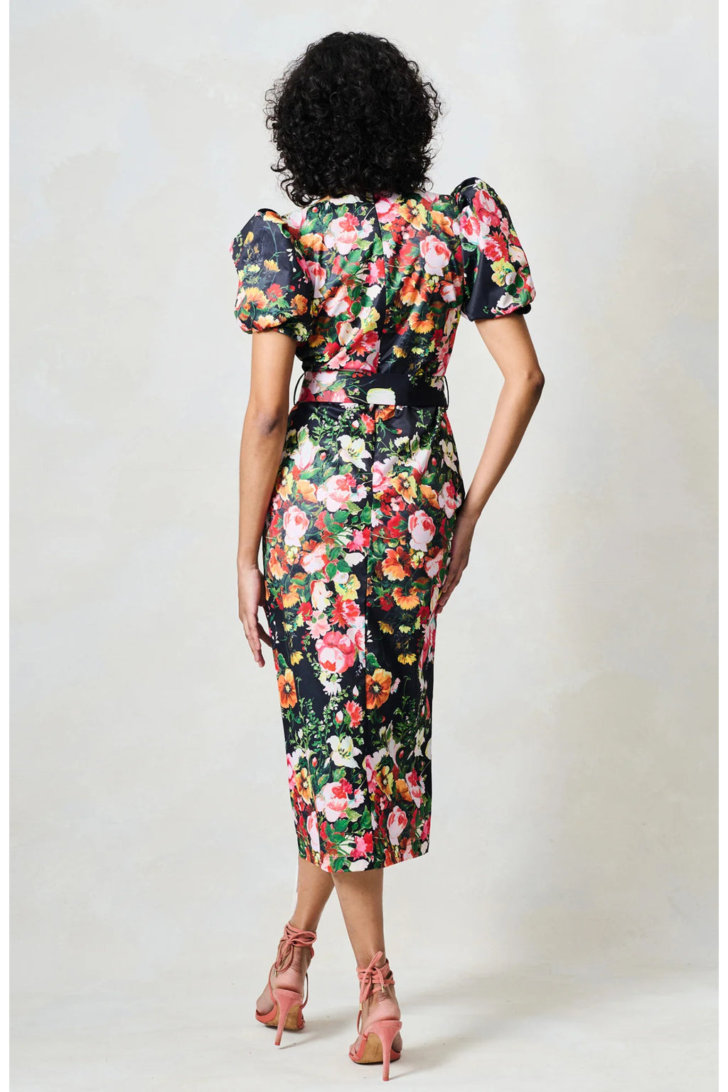 Model wearing Hope & Ivy The Trisha Puff Sleeve Square Neck Midi Pencil Dress by Hope and Ivy, shop Dotique now.