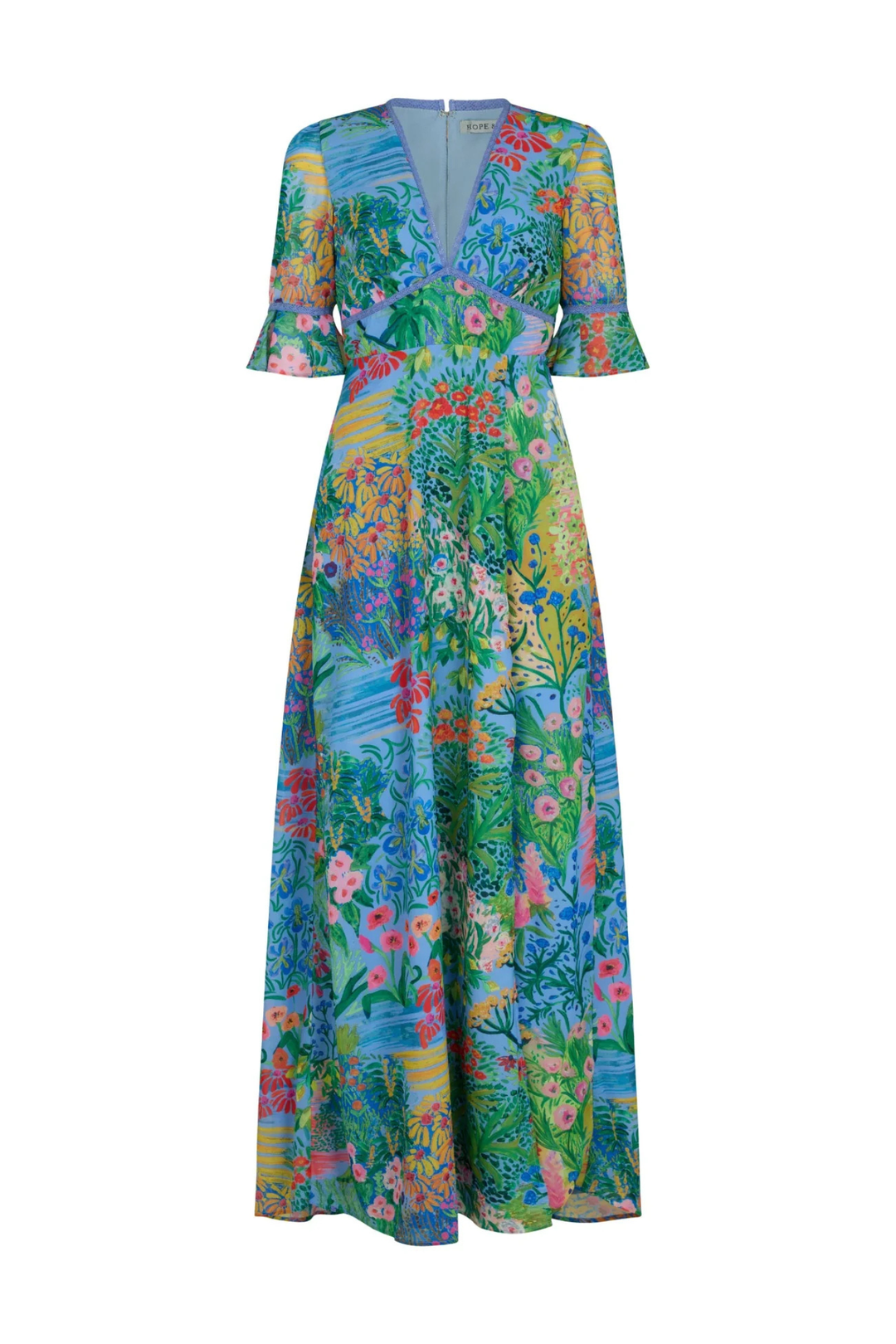Hope & Ivy The Hazel Frill Sleeve, Open Back Maxi Dress