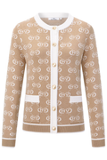 HV Society Alexis sand logo cardigan with contrast trim and gold buttons. Soft, flattering knit for everyday wear. Shop now at Dotique.