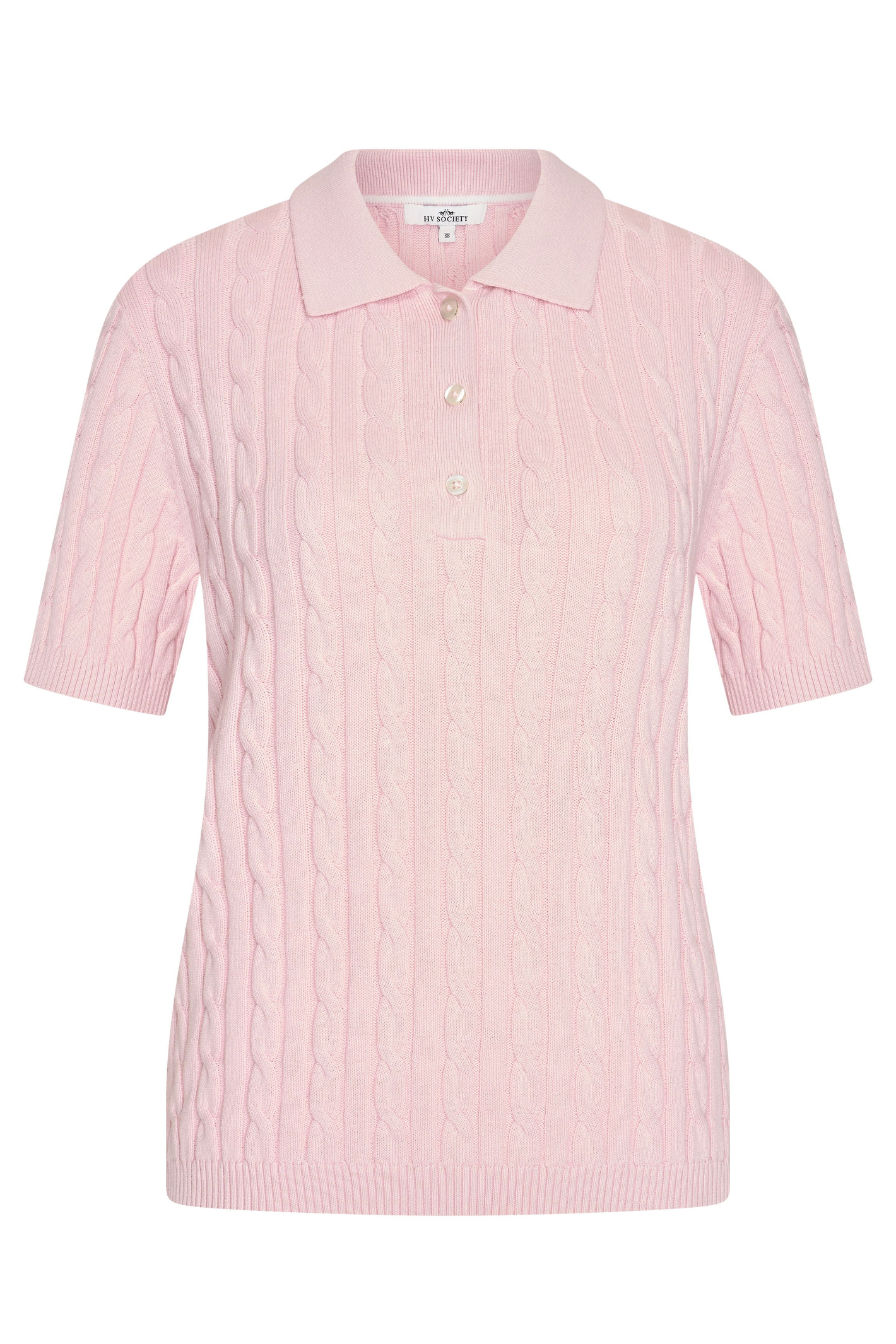 HV Society HVSAnna Pink Knitted Polo soft pink cable knit polo shirt by HV Society shop at Dotique