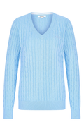 Front view of HV Society HVSAva Light Blue Jumper with cable knit design by HV Society shop at Dotique