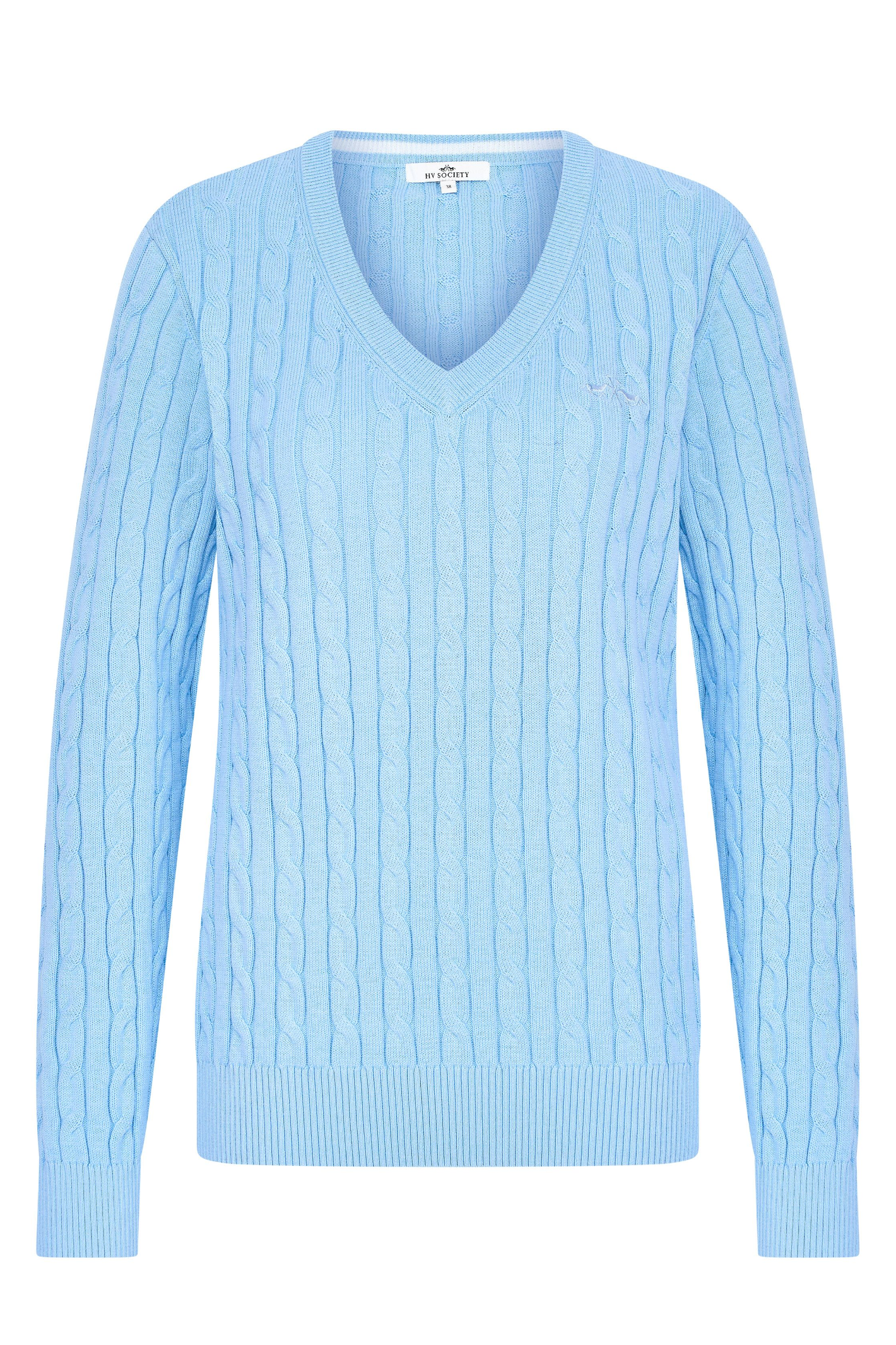 Front view of HV Society HVSAva Light Blue Jumper with cable knit design by HV Society shop at Dotique