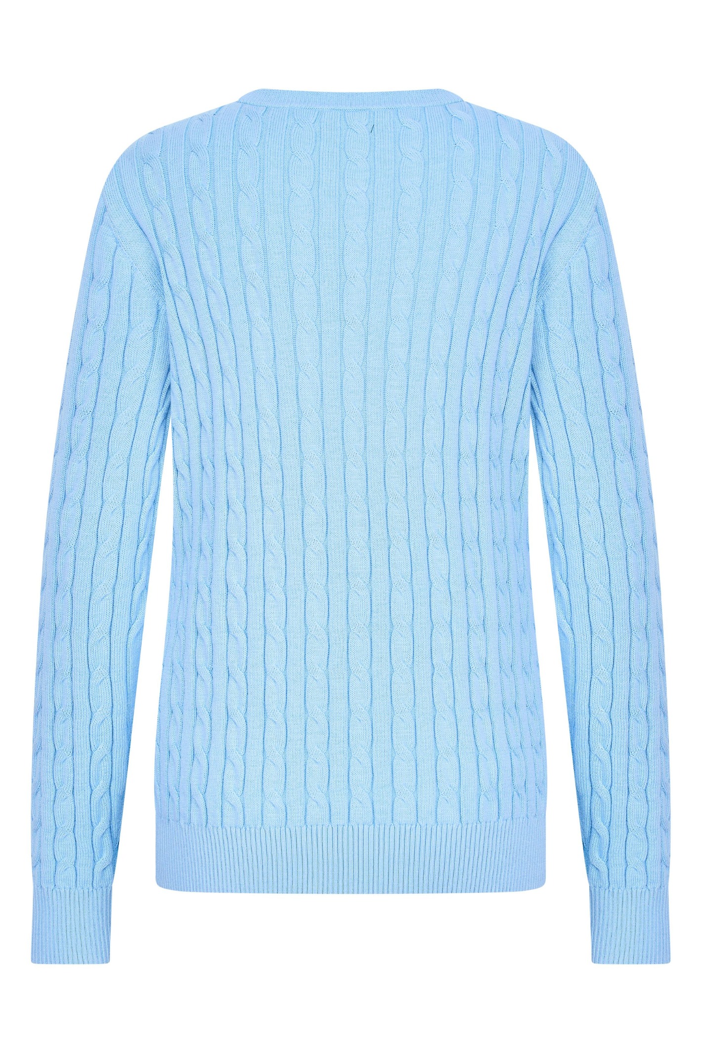Back view of HV Society HVSAva Light Blue Jumper with cable knit pattern, shop HV Society at Dotique