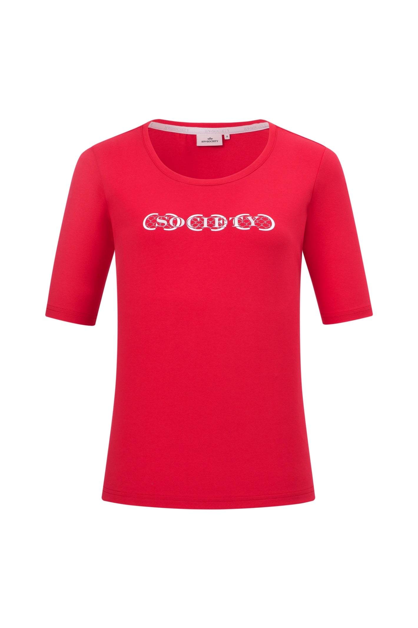 HV Society HVSChrista MS Red Top in red with white graphic, shop HV Society at Dotique for stylish casual wear.