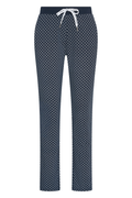 HV Society Gwyneth navy printed trousers in a soft stretch cotton blend. Easy, flattering pull-on style. Shop online at Dotique.