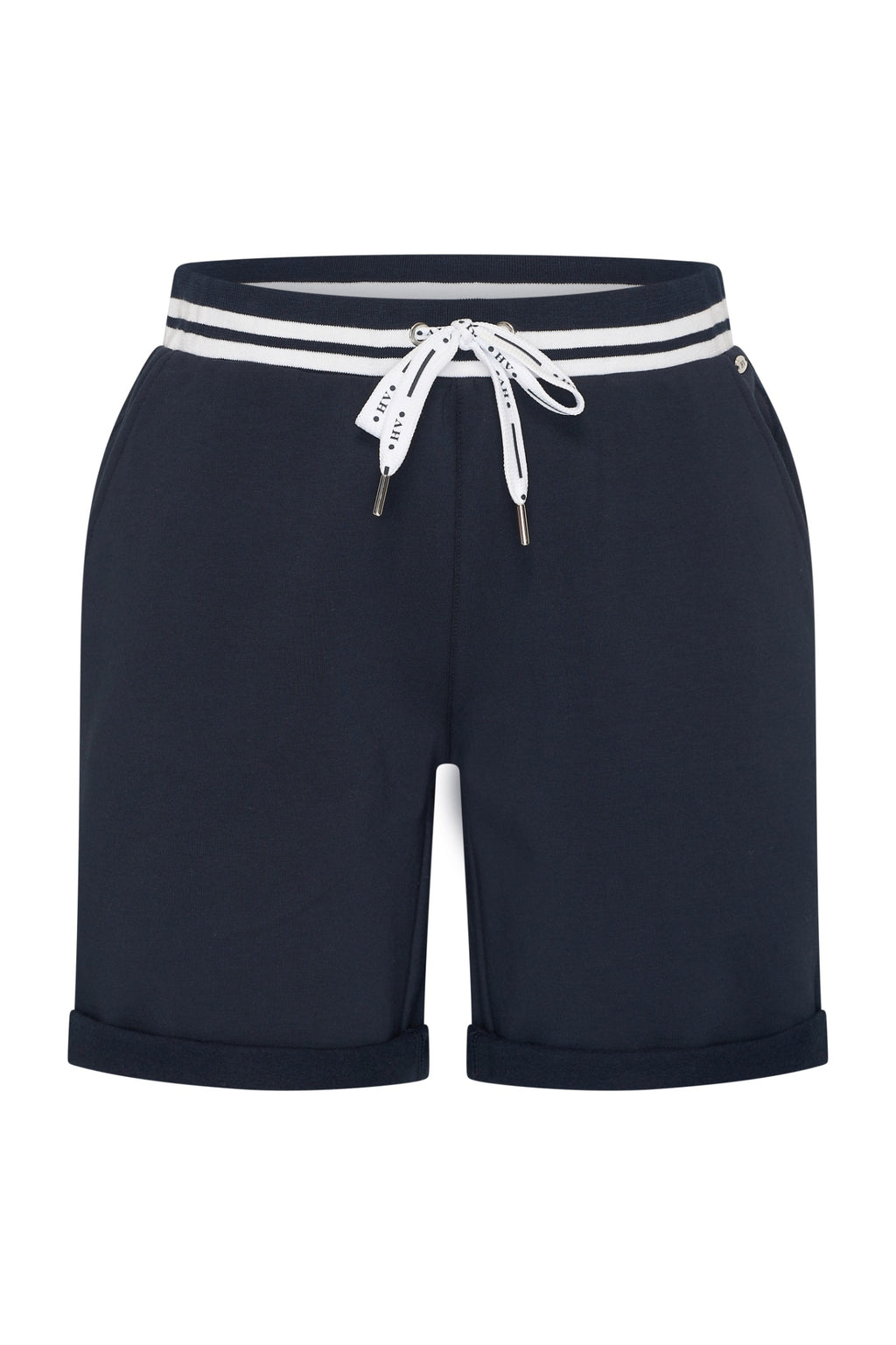 HV Society HVSKennedy Navy Shorts with white drawstring and striped waistband, shop HV Society at Dotique online.