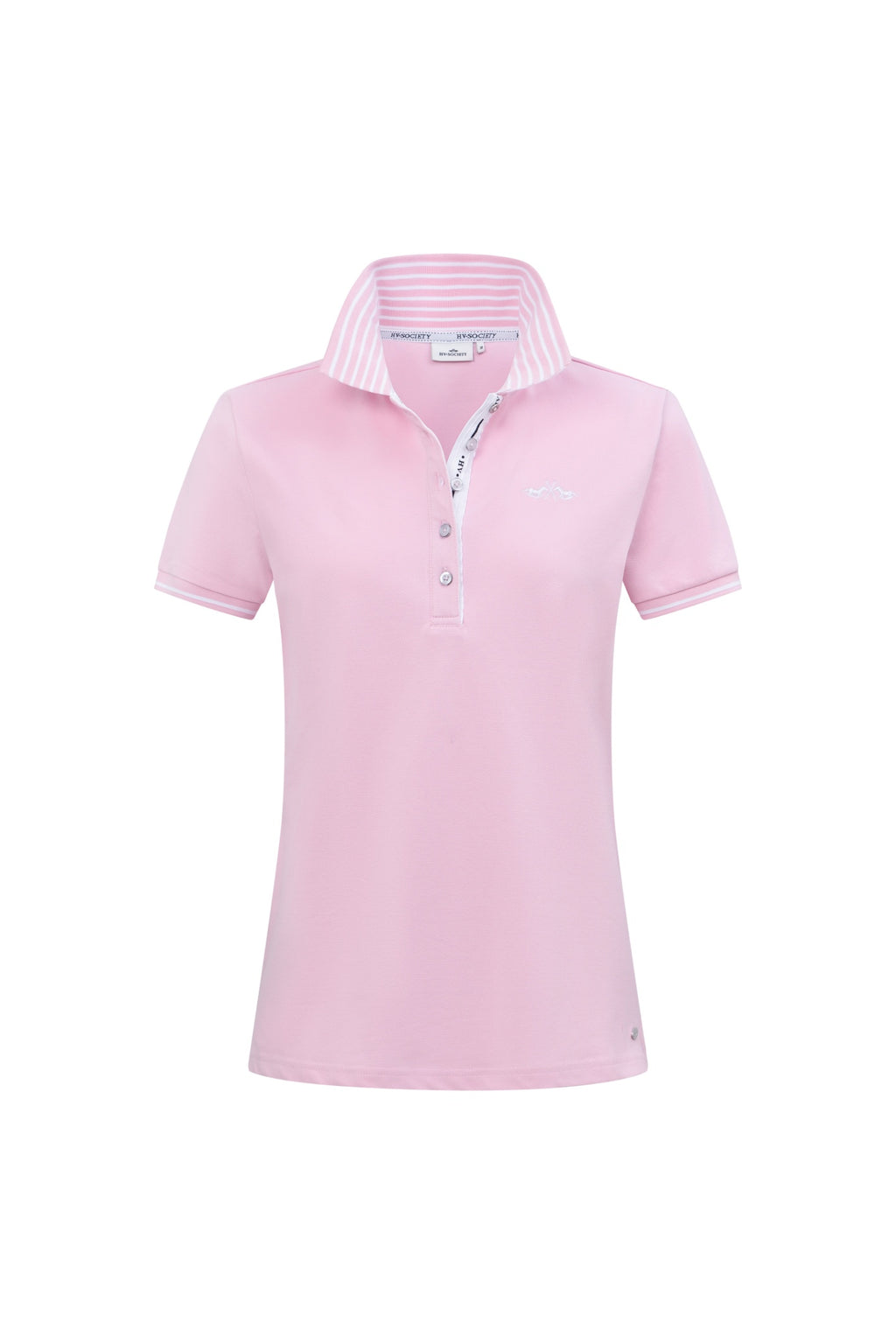 HV Society HVSMackenzie Pink Polo Shirt with striped collar, shop HV Society collections at Dotique for stylish casual wear