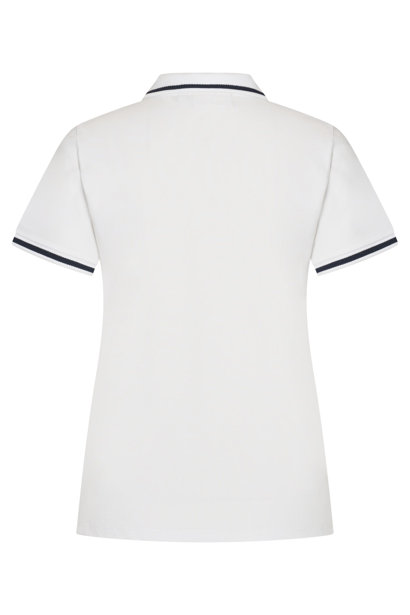 Back view of HV Society HVSMadeline White Polo Shirt with navy trim, shop HV Society at Dotique for stylish options.