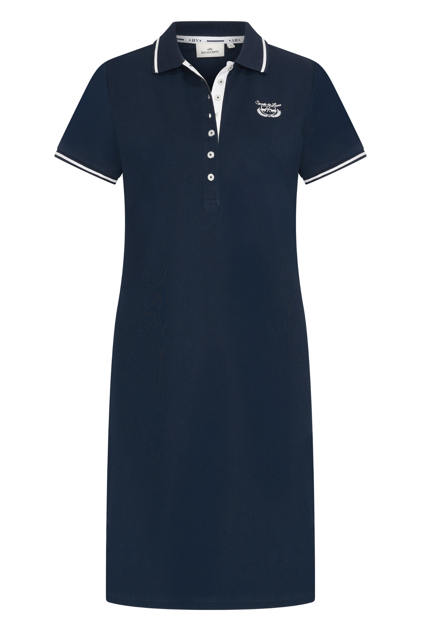 HV Society Mila navy polo dress in soft stretch cotton. Easy, flattering and perfect for everyday summer wear. Shop at Dotique.