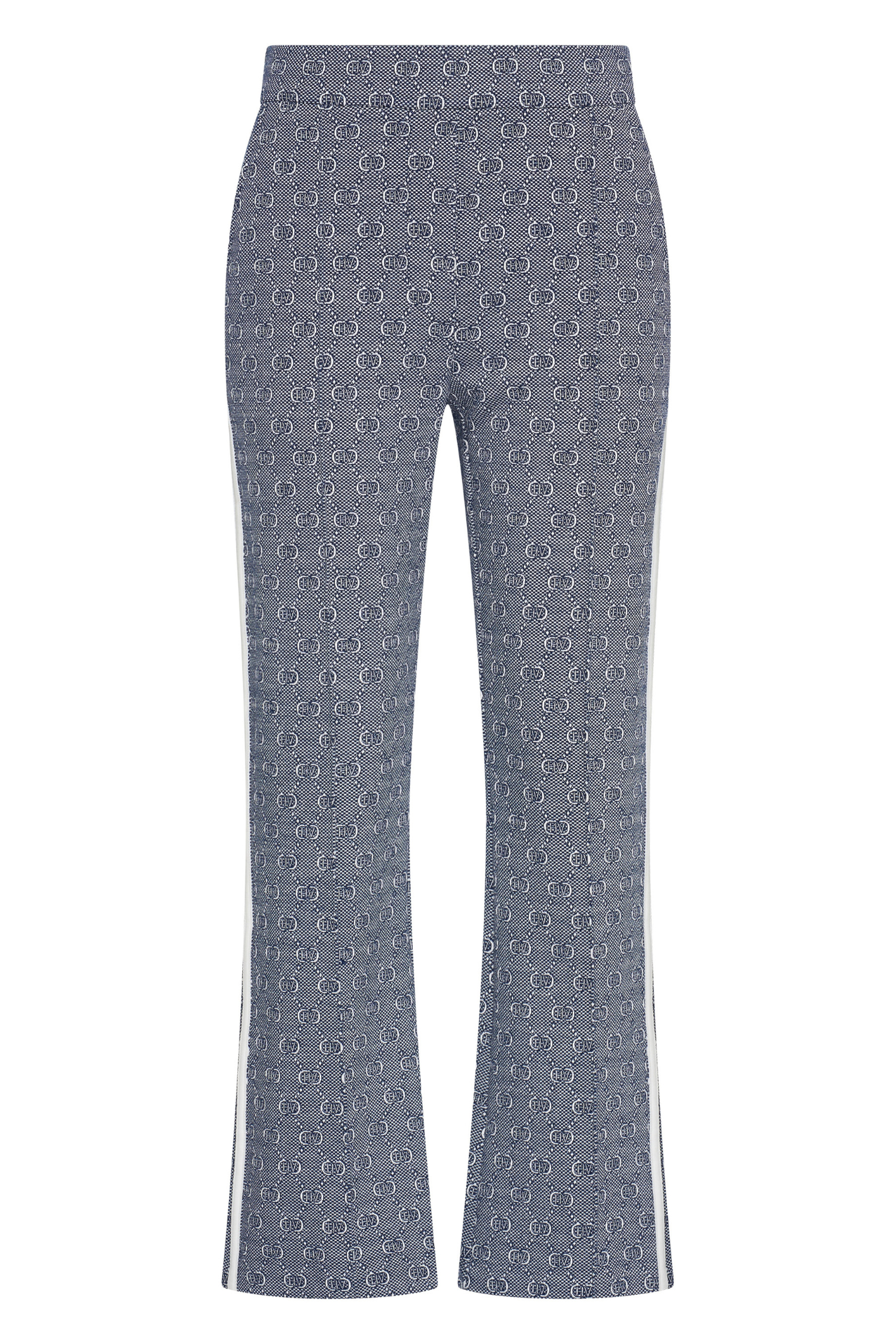 HV Society Naomi navy trousers in a soft stretch jersey with a flattering slim flared leg. Comfortable, polished and easy to wear. Shop at Dotique.