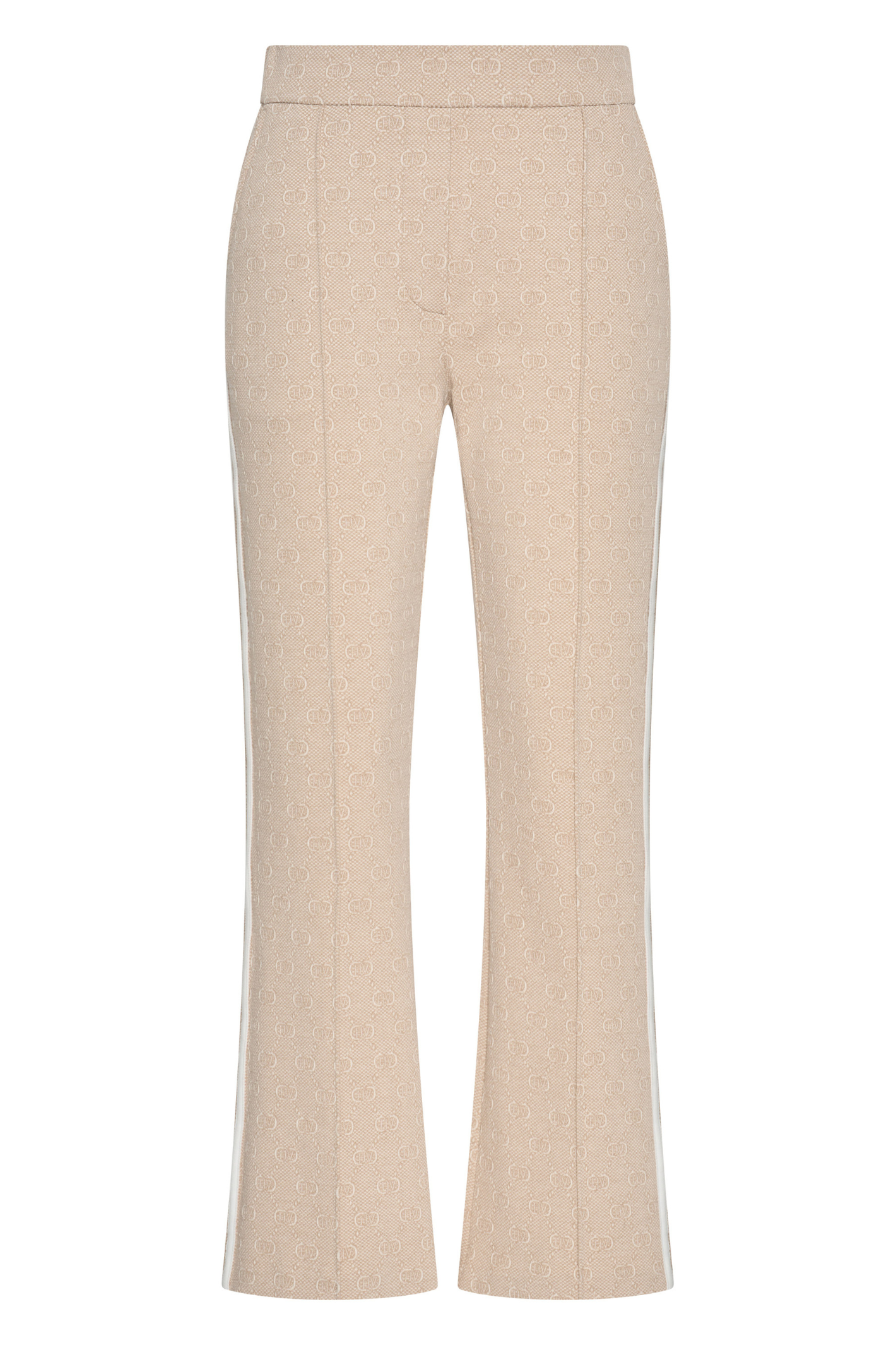 HV Society Naomi sand trousers in a soft stretch jersey with a flattering slim flared leg. Comfortable, polished and easy to wear. Shop at Dotique.