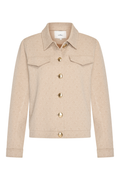 HV Society Natalie jacket in sand with subtle monogram and gold buttons. Soft stretch fabric for a flattering, comfortable fit. Shop at Dotique.