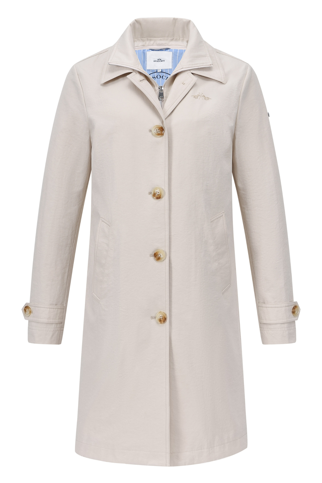 HV Society Piper trench coat in kit with a classic tailored fit and smart button front. A timeless lightweight coat for everyday wear. Shop at Dotique.