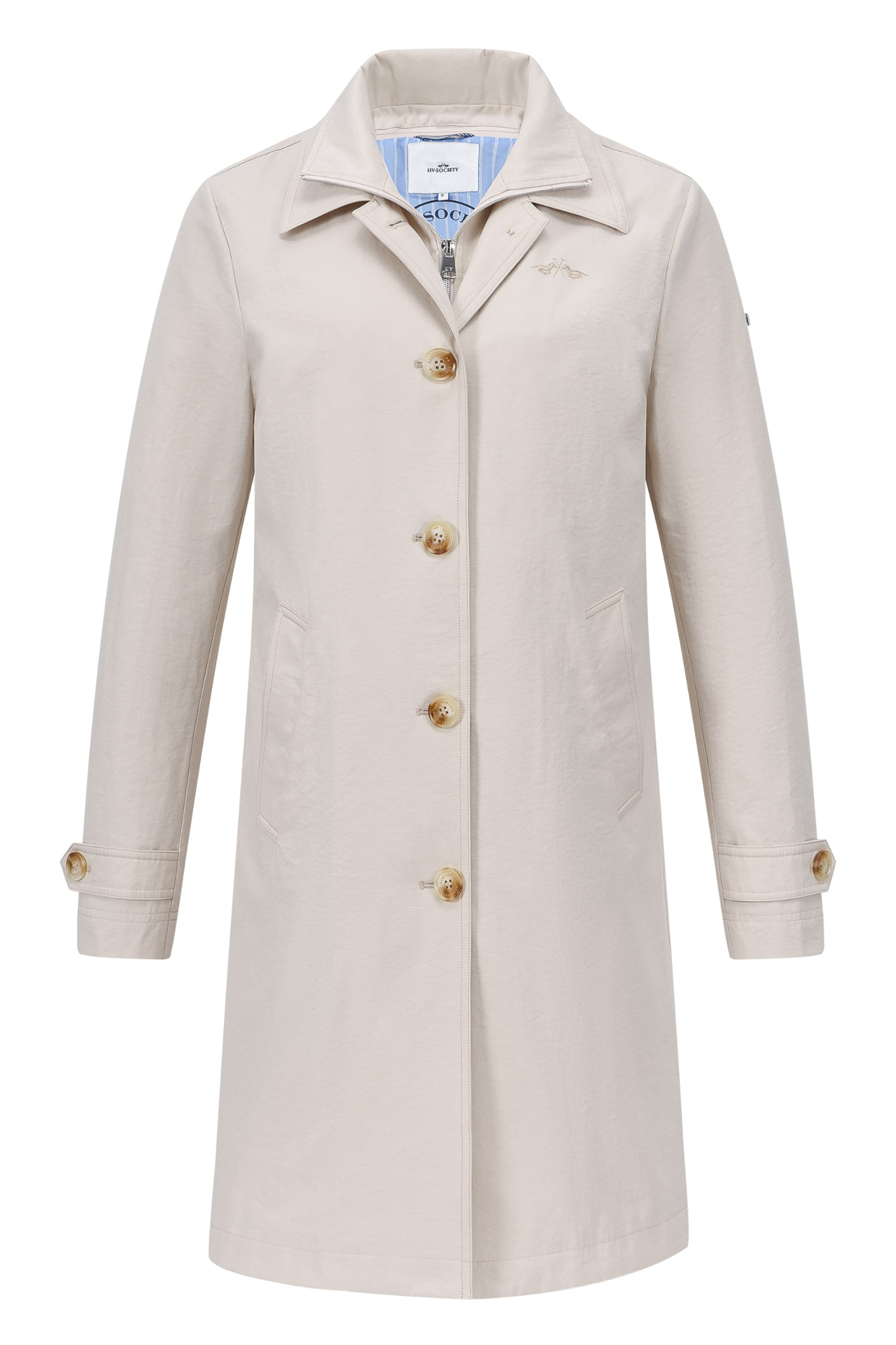HV Society Piper trench coat in kit with a classic tailored fit and smart button front. A timeless lightweight coat for everyday wear. Shop at Dotique.