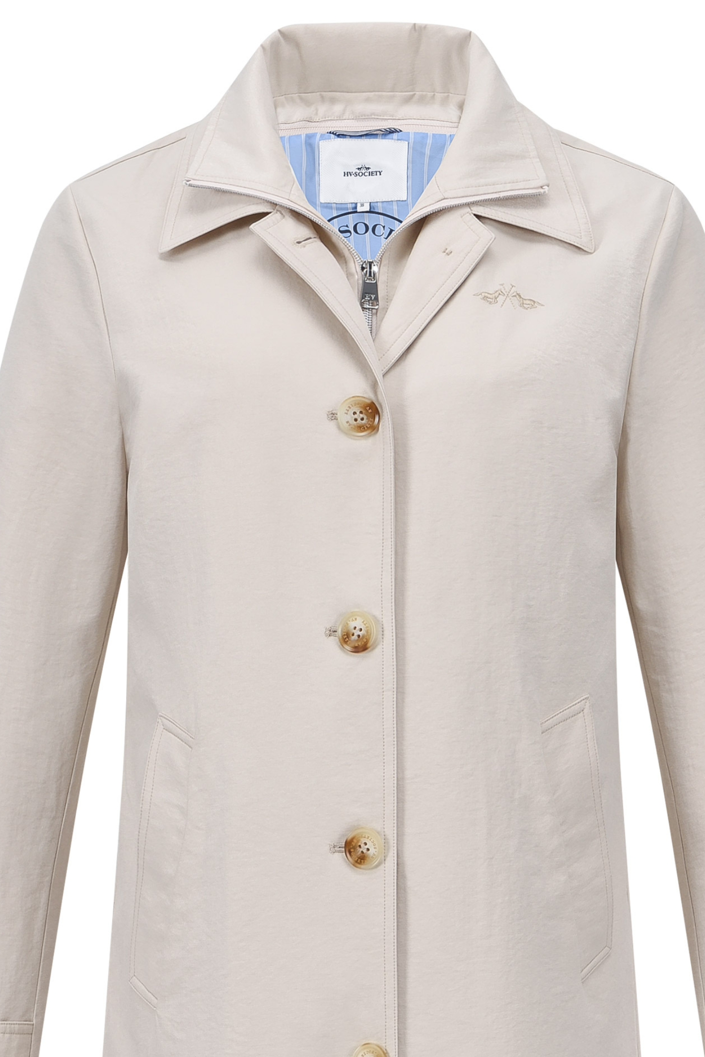 HV Society Piper trench coat in kit with a classic tailored fit and smart button front. A timeless lightweight coat for everyday wear. Shop at Dotique.