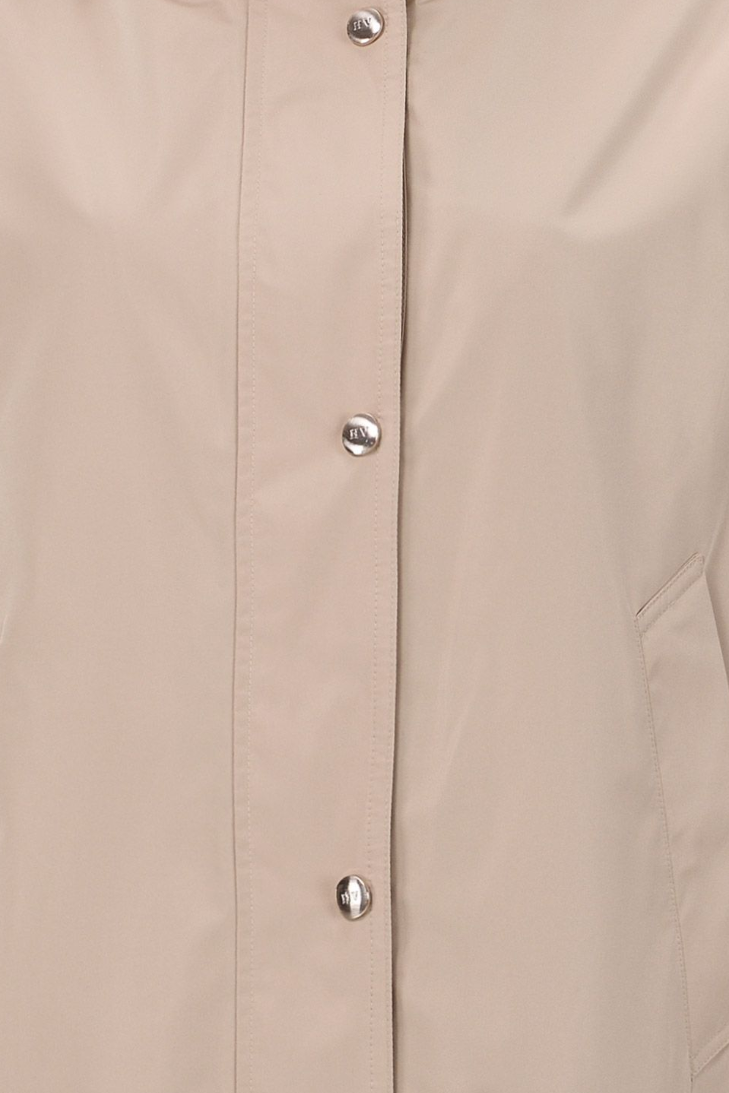 HV Society Tate sand functional jacket with hood and practical details. Lightweight, flattering and easy to wear every day. Shop at Dotique.