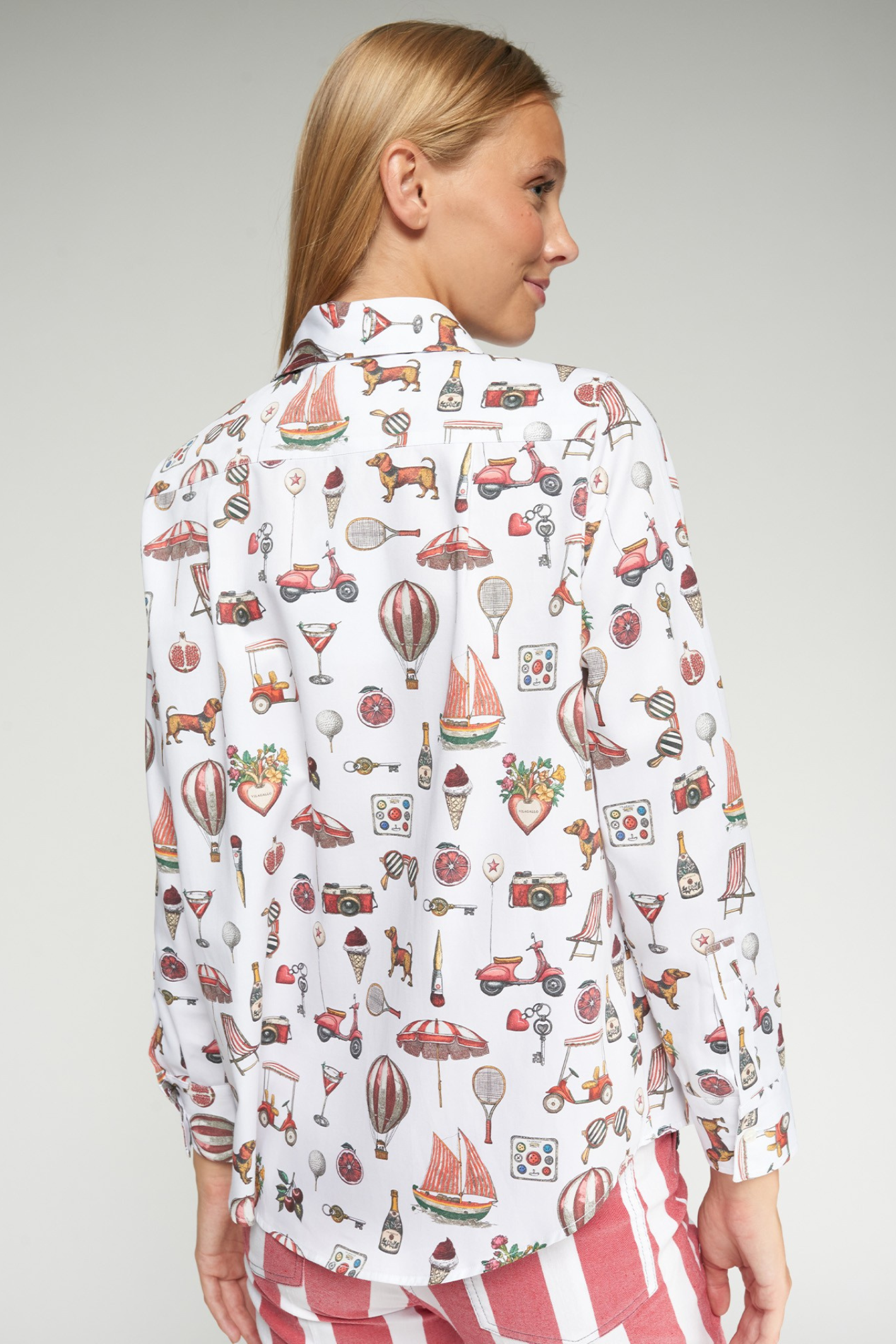 Vilagallo 33308 Illustrated Motifs Print Cotton Shirt – Vintage Blanco by Vilagallo, shop Vilagallo at Dotique.