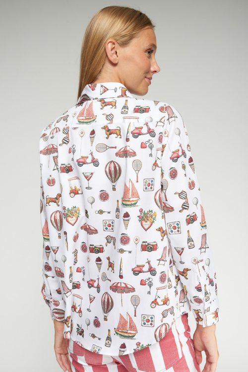 Vilagallo 33308 Illustrated Motifs Print Cotton Shirt – Vintage Blanco by Vilagallo, shop Vilagallo at Dotique.