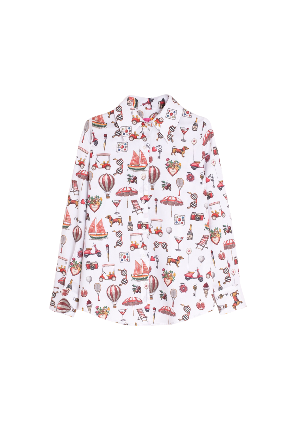 Vilagallo 33308 Illustrated Motifs Print Cotton Shirt – Vintage Blanco by vilagallo shop the vilagallo collection at Dotique